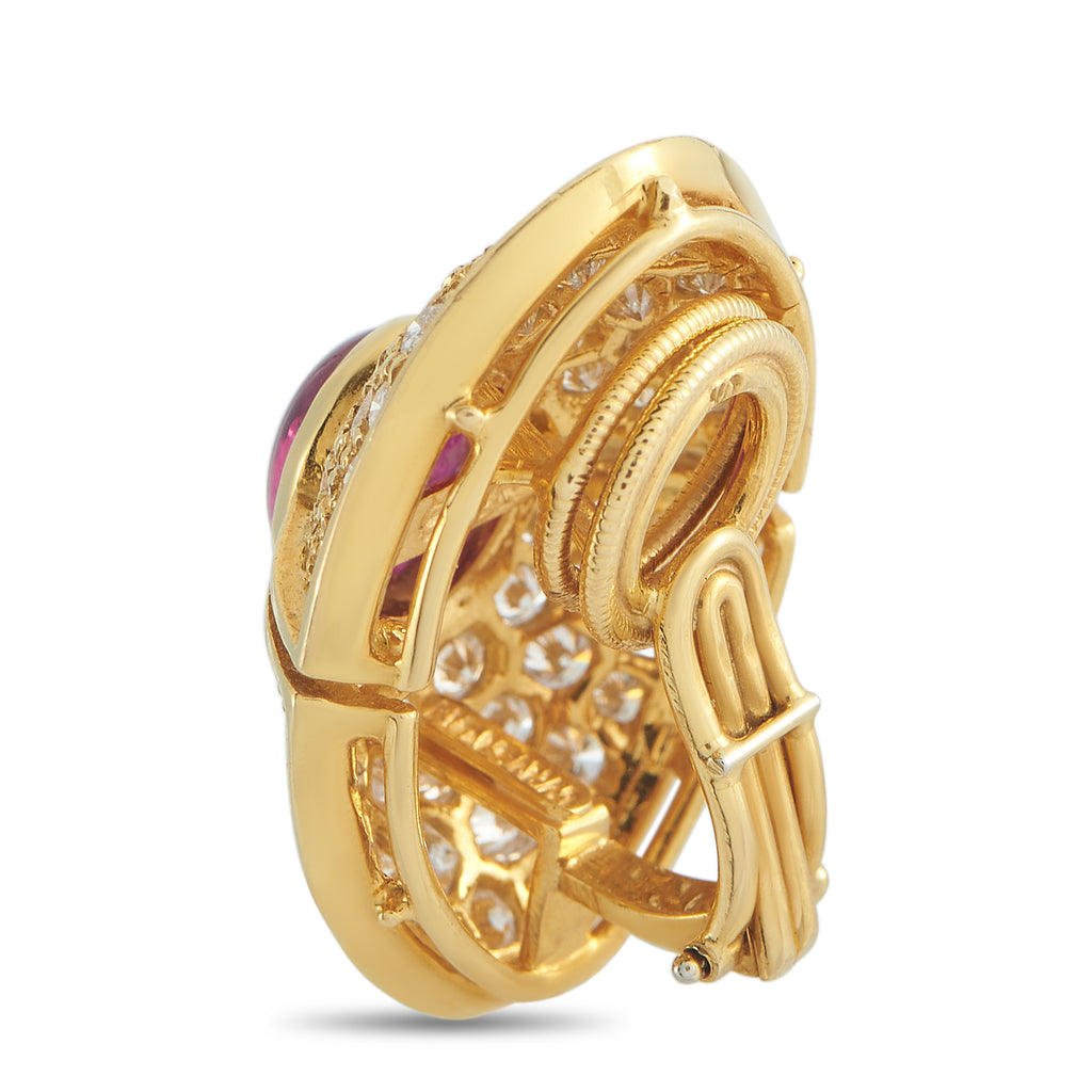 HARRY WINSTON 18K Yellow Gold 3.70ct Diamond and Ruby Clip-On Earrings