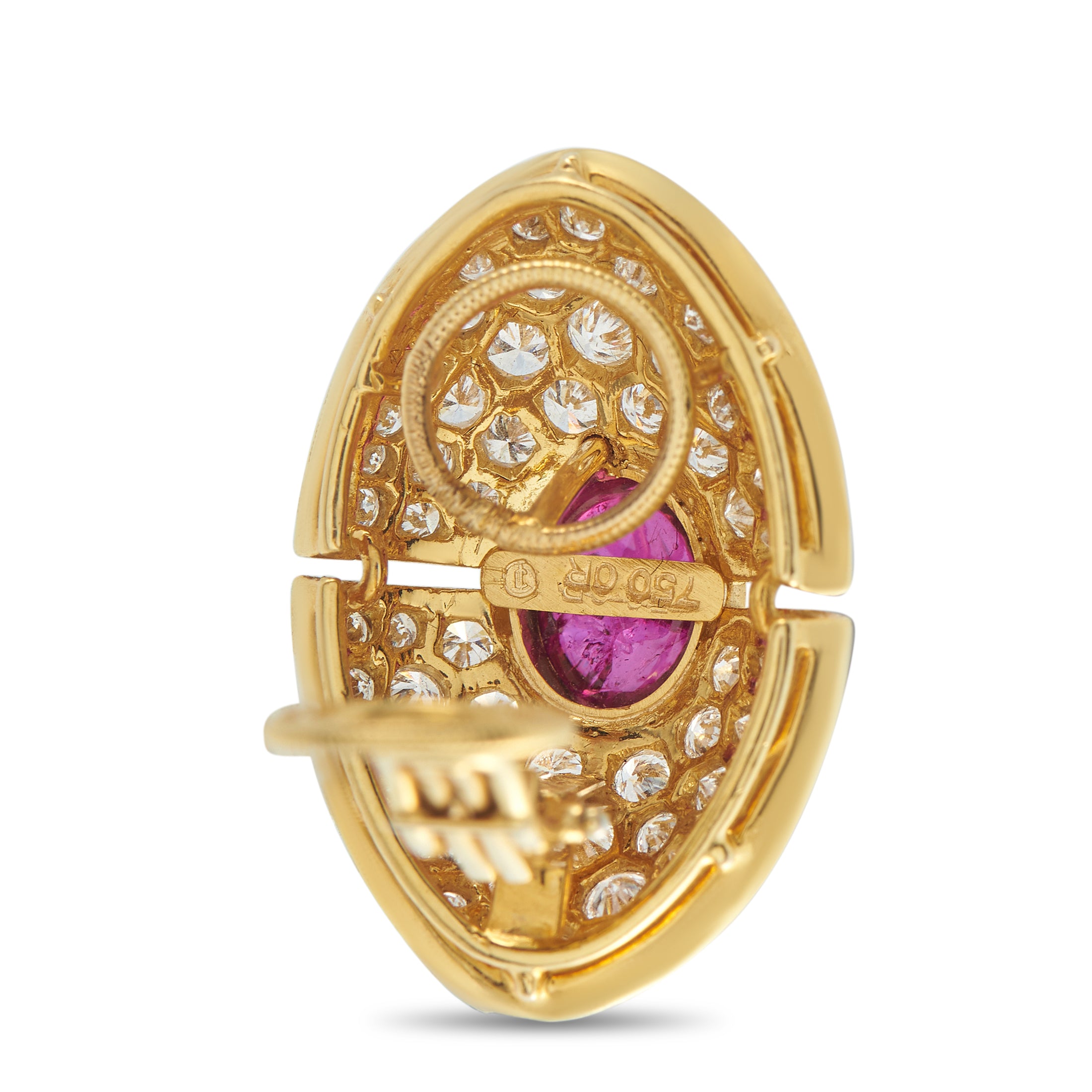 HARRY WINSTON 18K Yellow Gold 3.70ct Diamond and Ruby Clip-On Earrings