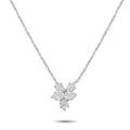Platinum diamond necklace with floral starburst pendant on chain