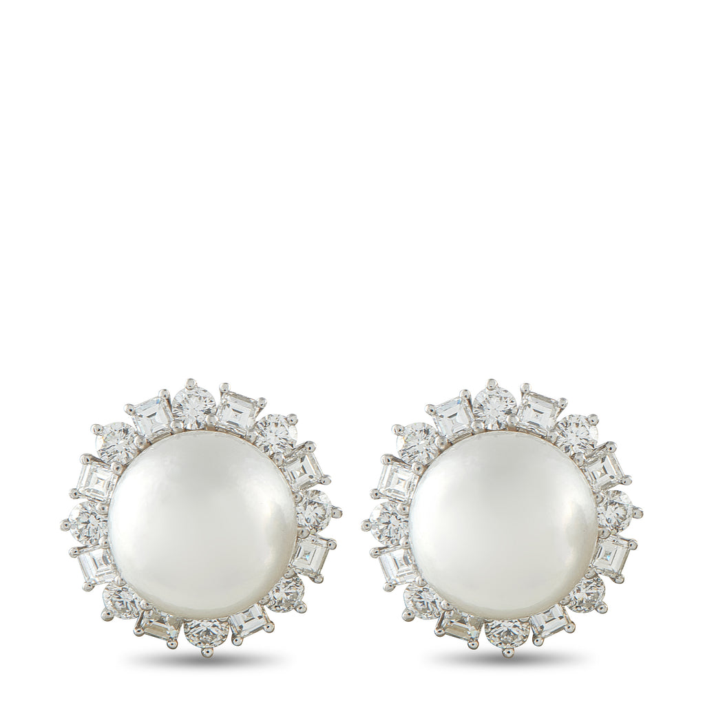 Harry Winston Platinum 3.20ct Diamond and Pearl Earrings