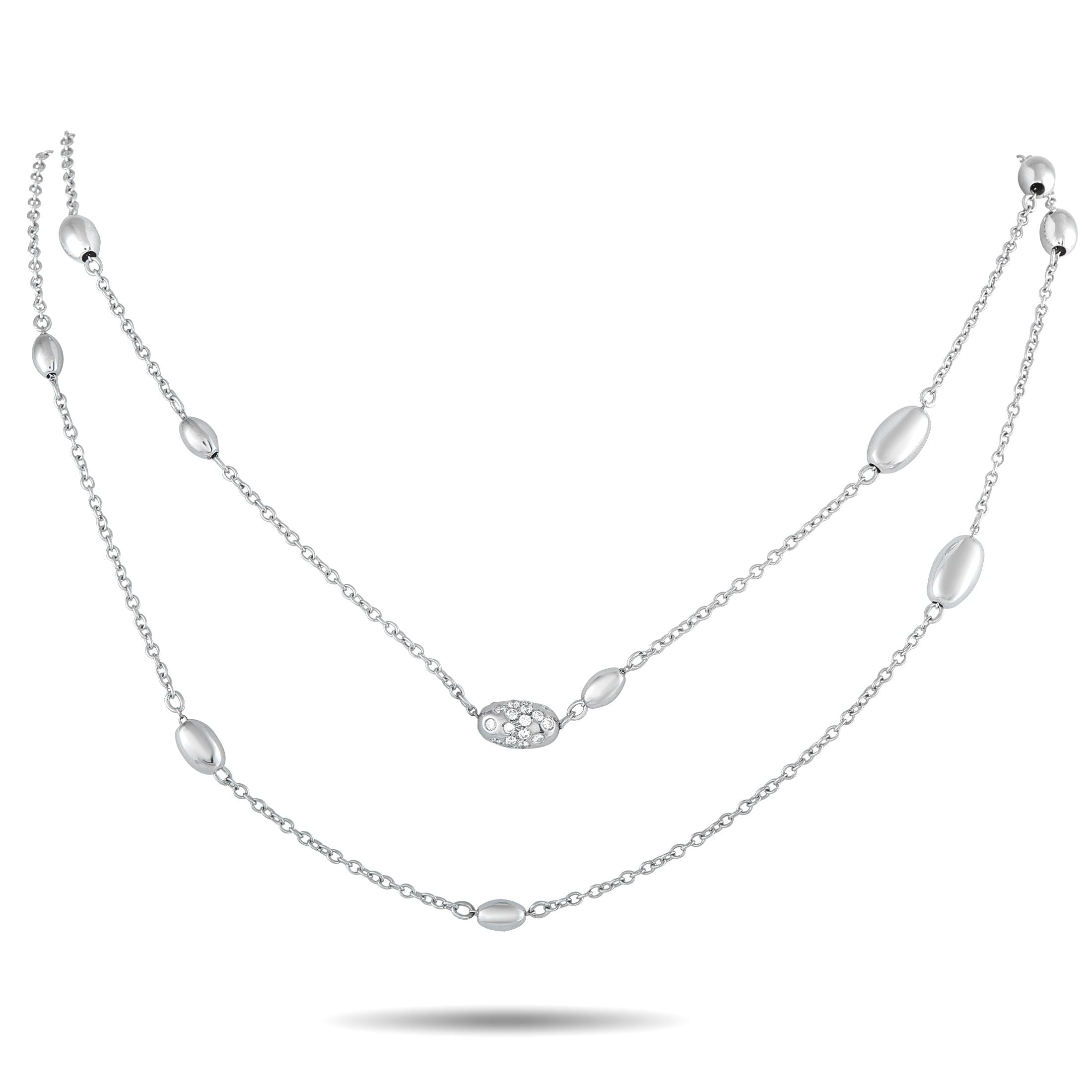 Hasba18K White Gold 0.85ct Diamond Bead Long Necklace – Dynamic and subtle, this long necklace offers just the right amount o