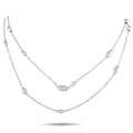 Hasba 18K white gold long necklace with oval beads and small diamond accents