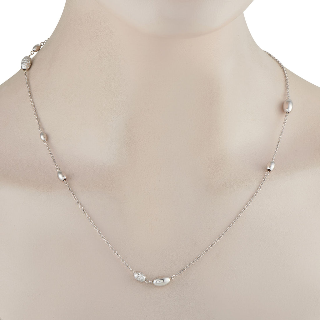 Hasba18K White Gold 0.85ct Diamond Bead Long Necklace