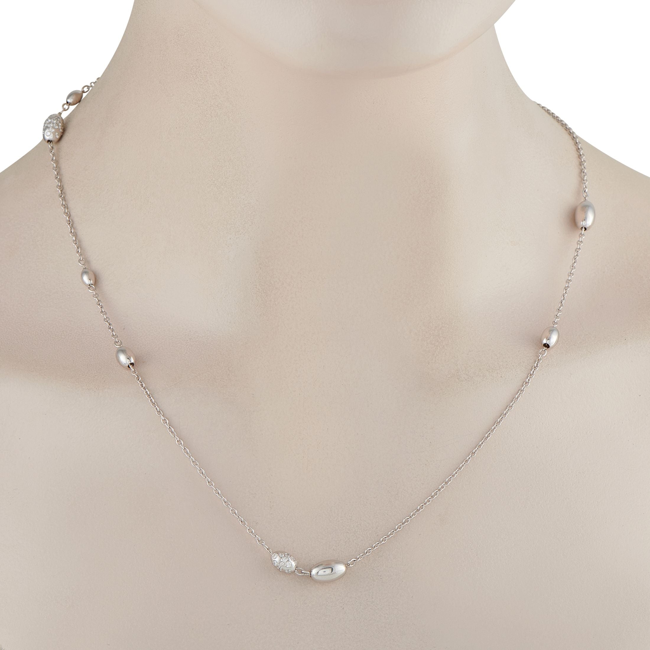 Hasba18K White Gold 0.85ct Diamond Bead Long Necklace
