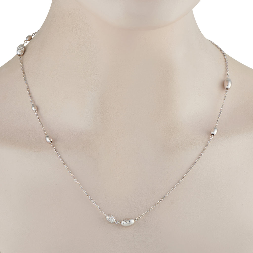 Hasba 18K White Gold 0.85ct Diamond Bead Long Necklace