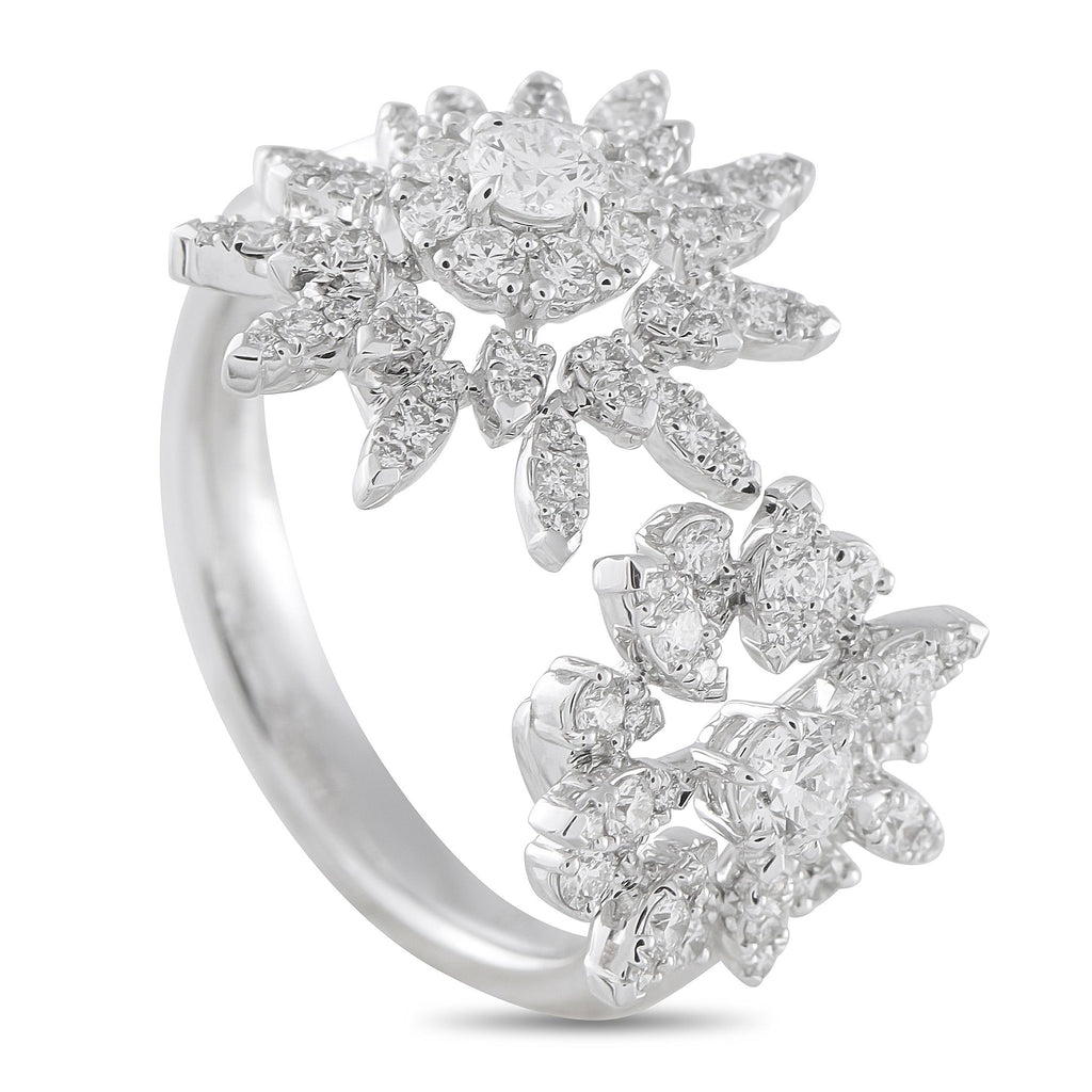 Hearts on FireAerial 18K White Gold 0.83ct Diamond Double Sunburst Ring – A pair of dazzling sun-shaped motifs take center st
