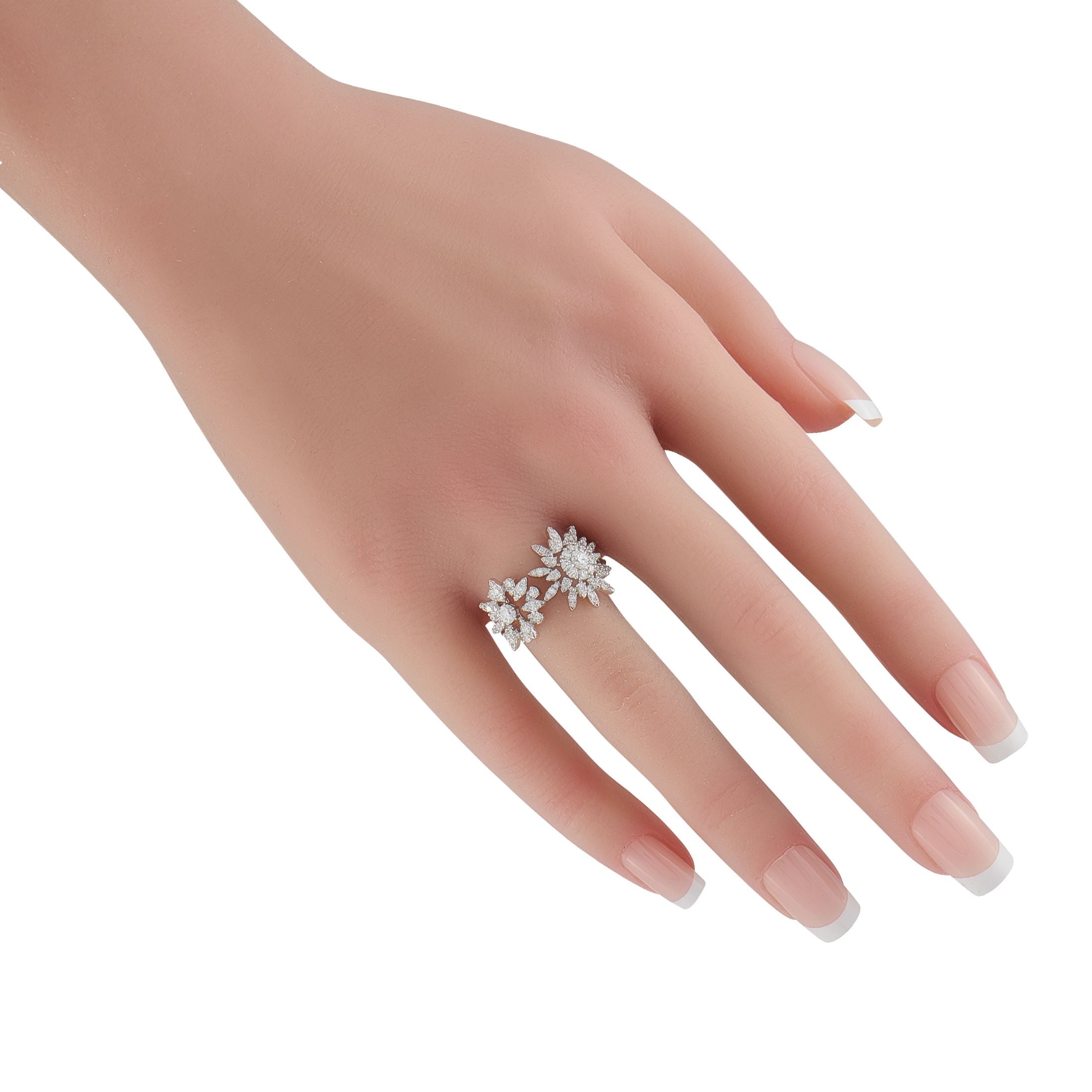 Hearts on FireAerial 18K White Gold 0.83ct Diamond Double Sunburst Ring