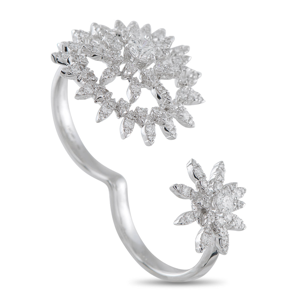 Hearts on Fire Aerial 18K White Gold 1.40ct Diamond Sunburst Double Finger Ring