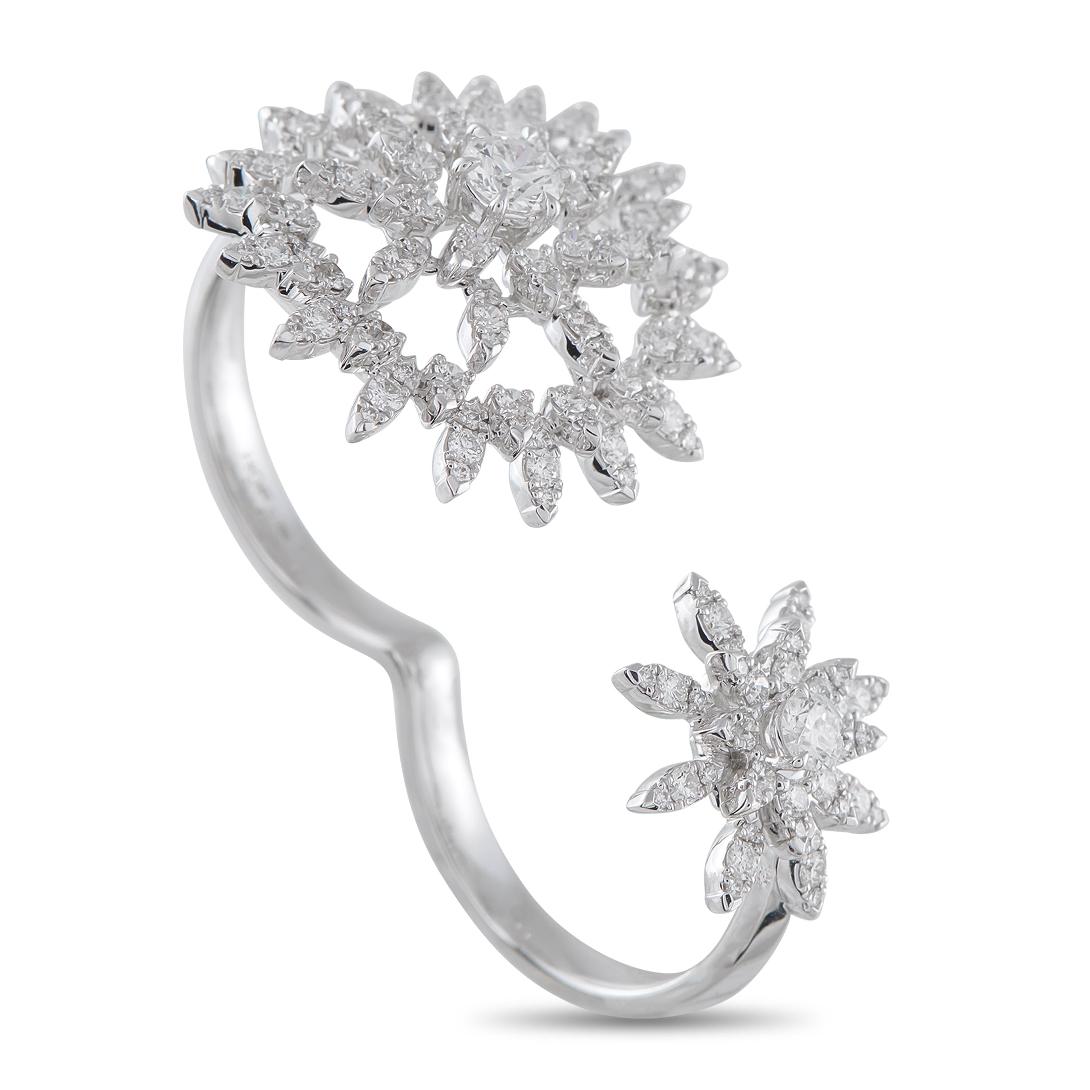 Hearts on Fire Aerial 18K White Gold 1.40ct Diamond Sunburst Double Finger Ring