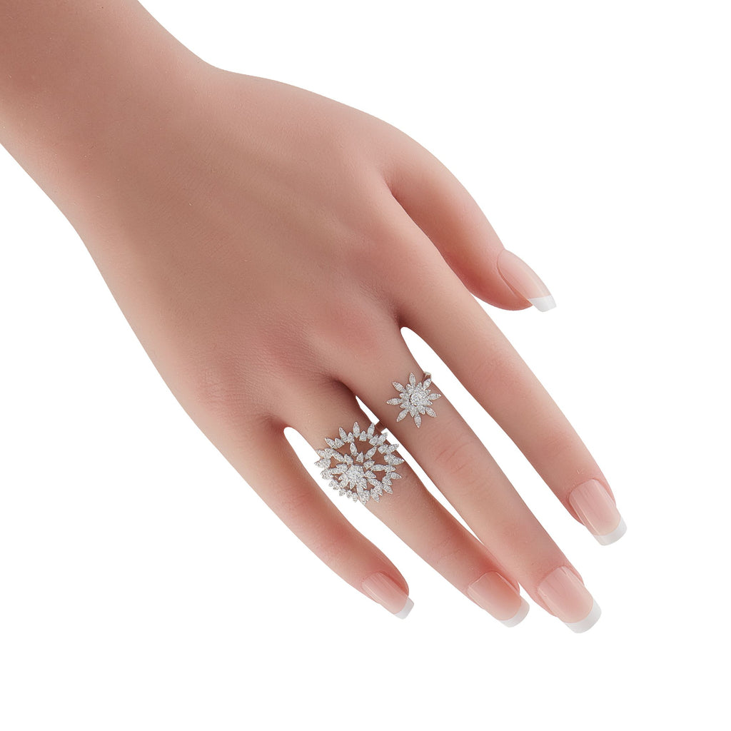 Hearts on FireAerial 18K White Gold 1.40ct Diamond Sunburst Double Finger Ring