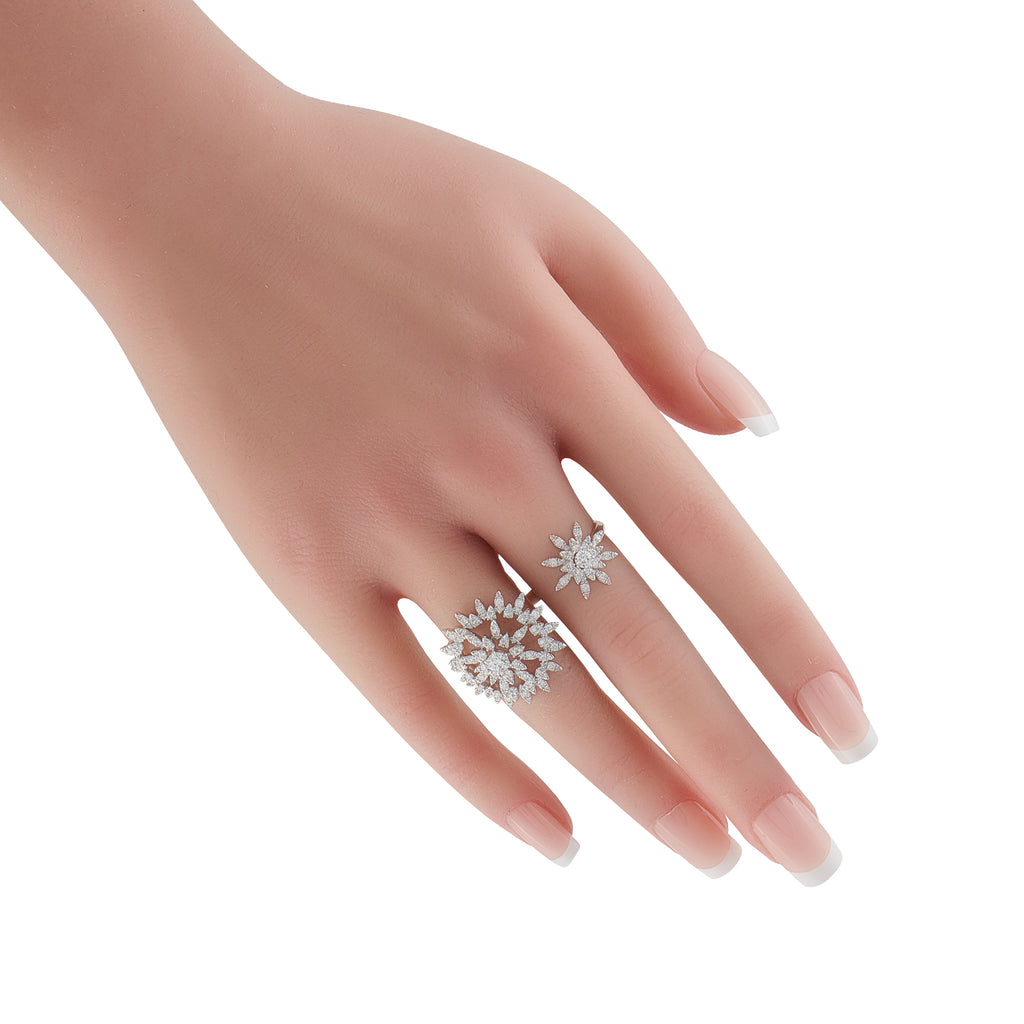 Hearts on Fire Aerial 18K White Gold 1.40ct Diamond Sunburst Double Finger Ring