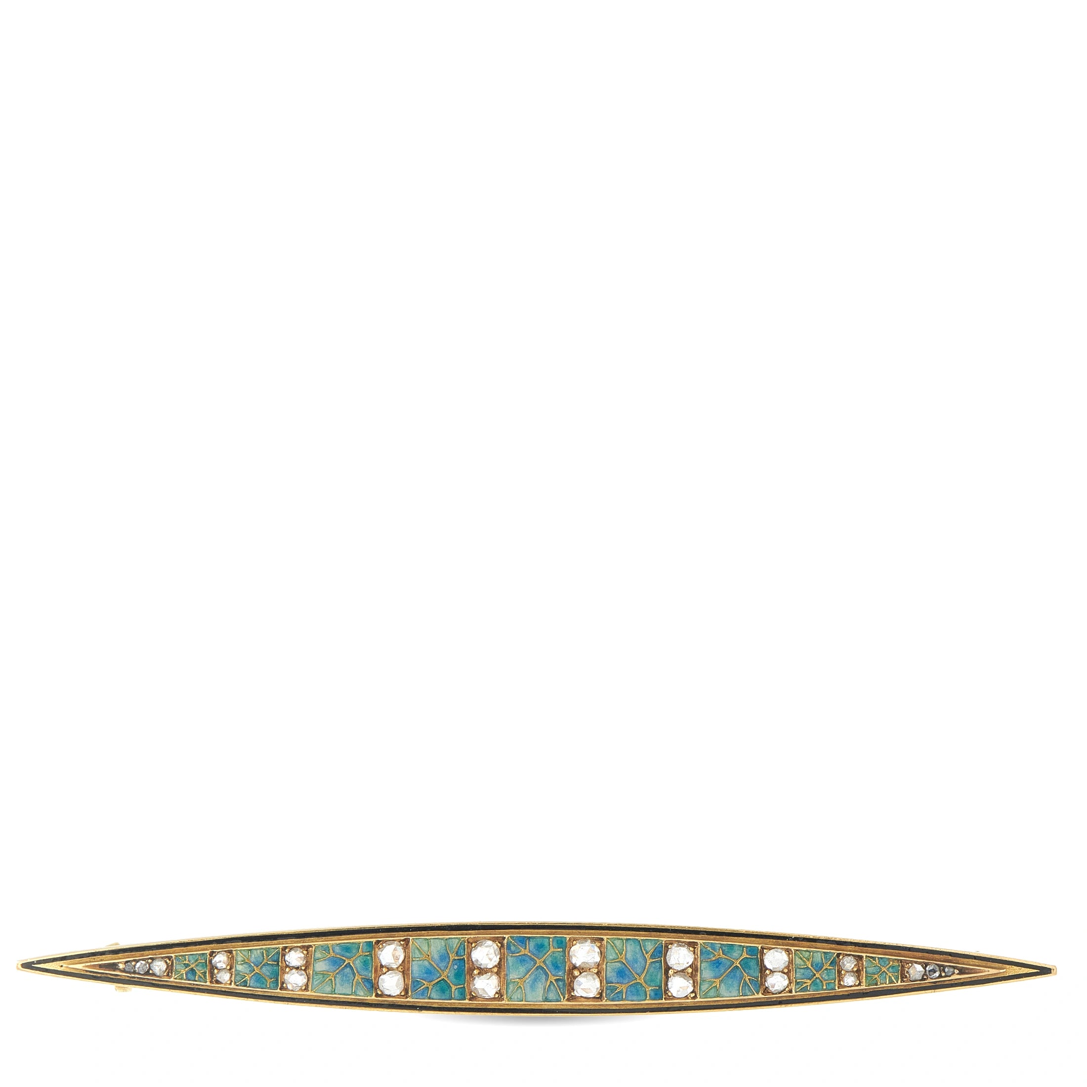 Henri Dubret 18K Yellow Gold Diamond and Enamel French Art Nouveau Brooch