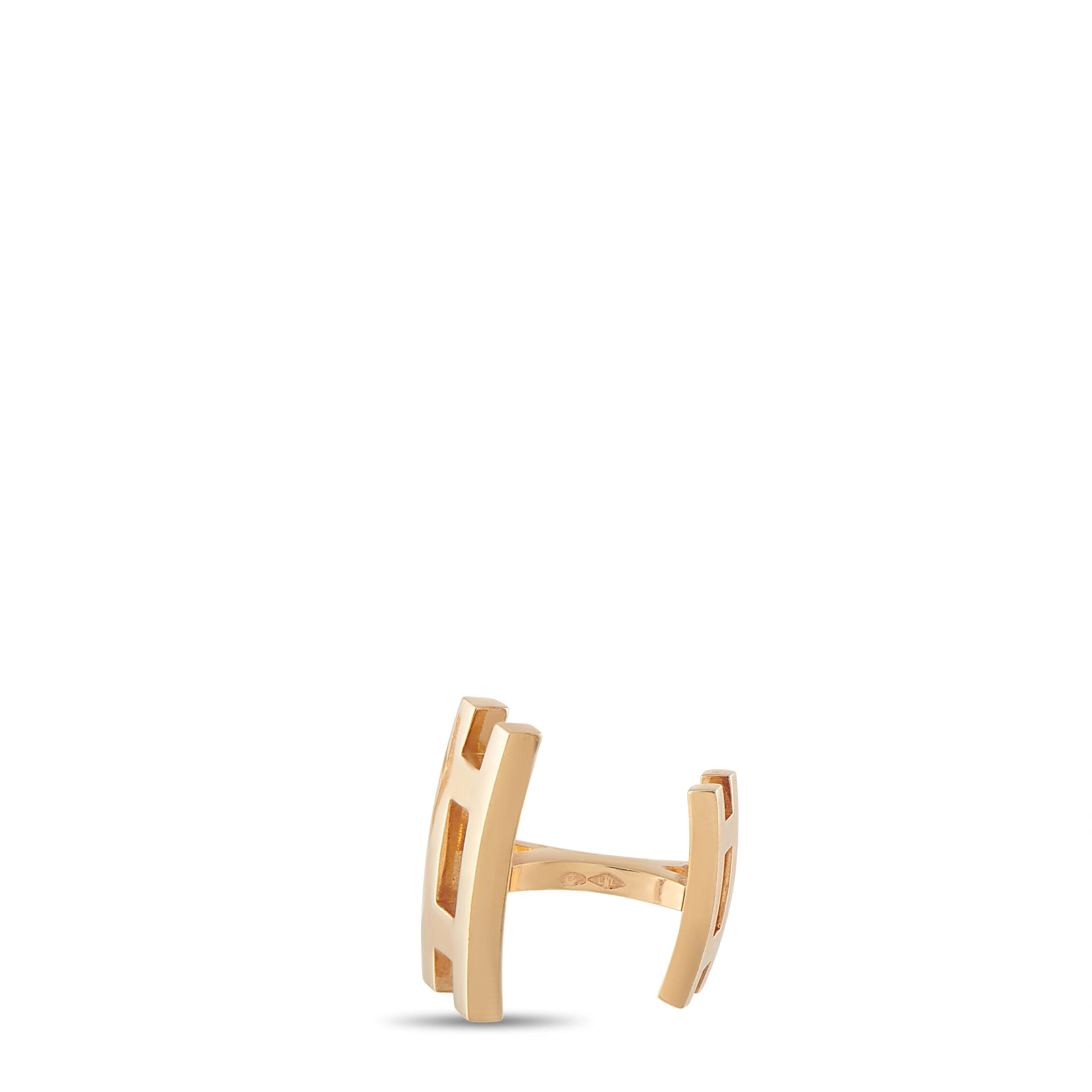 Rose gold cufflinks with open-back hinged closure, geometric H silhouette