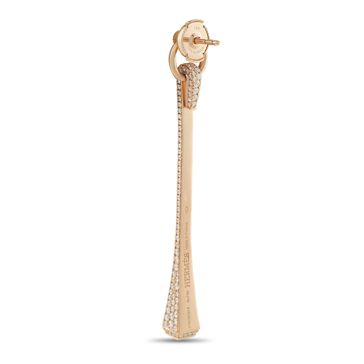Hermes Clou de Forge 18K rose gold diamond drop earring