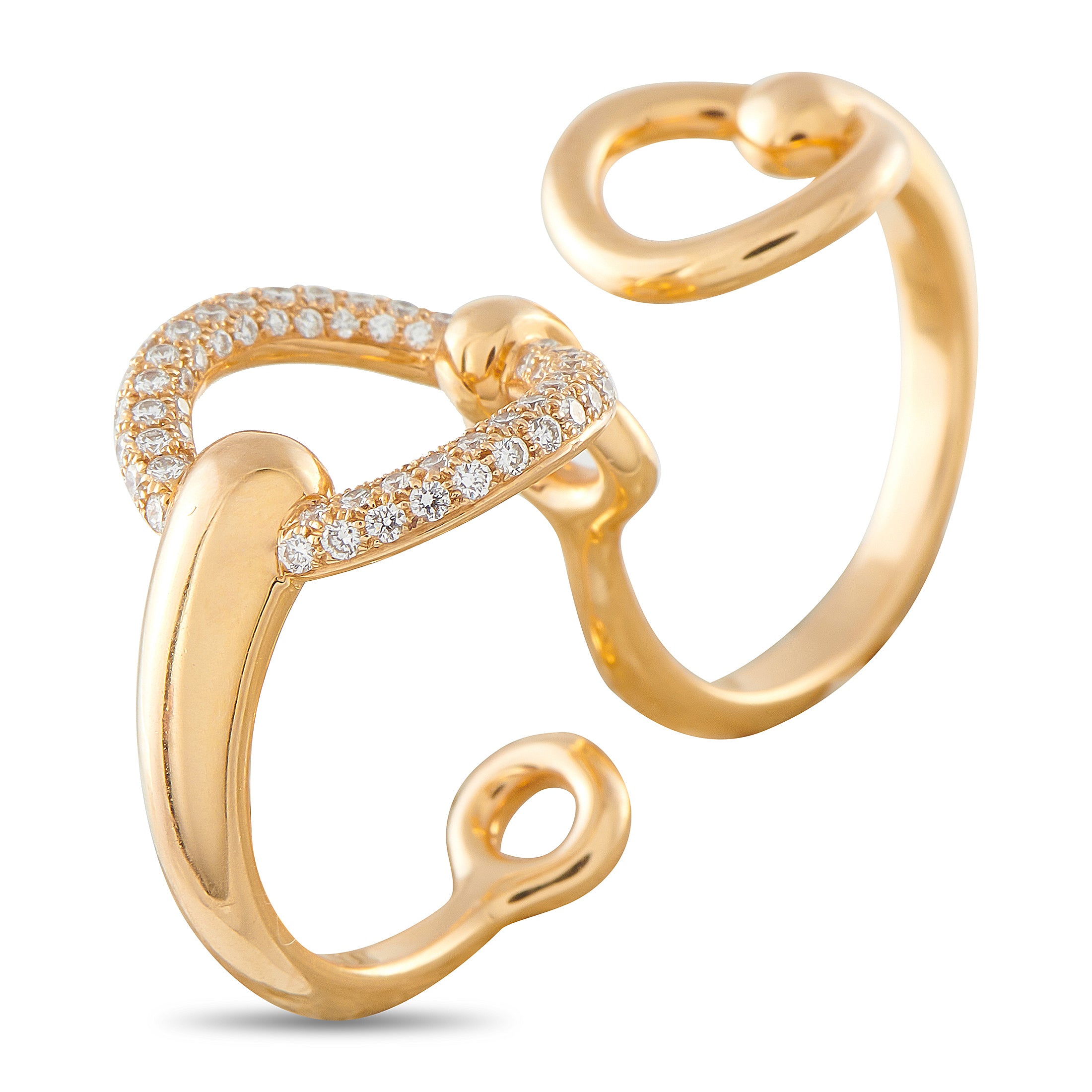 HERMES Filet d’Or 18K Rose Gold 0.43ct Diamond Double Ring