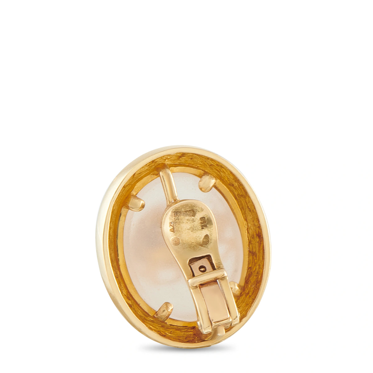 Yellow gold coin stud earrings, back view with clasp