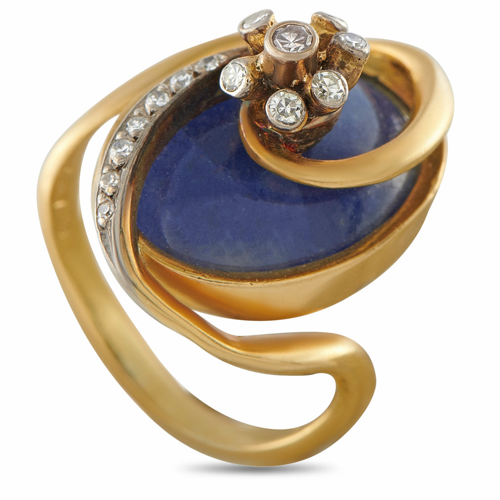 Ilias Lalaounis Vintage 18K Yellow Gold 0.11ct Diamond Sodalite Ring