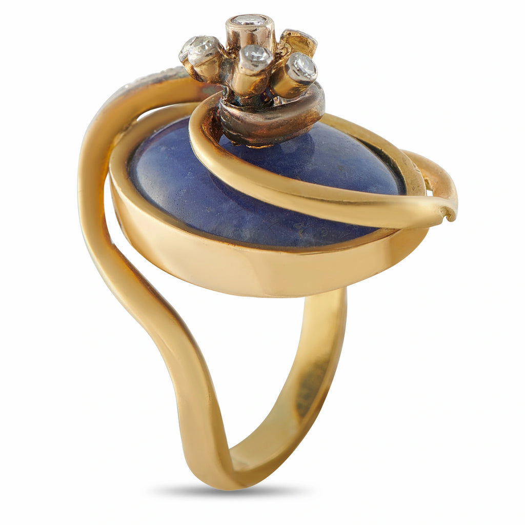 Ilias Lalaounis Vintage 18K Yellow Gold 0.11ct Diamond Sodalite Ring