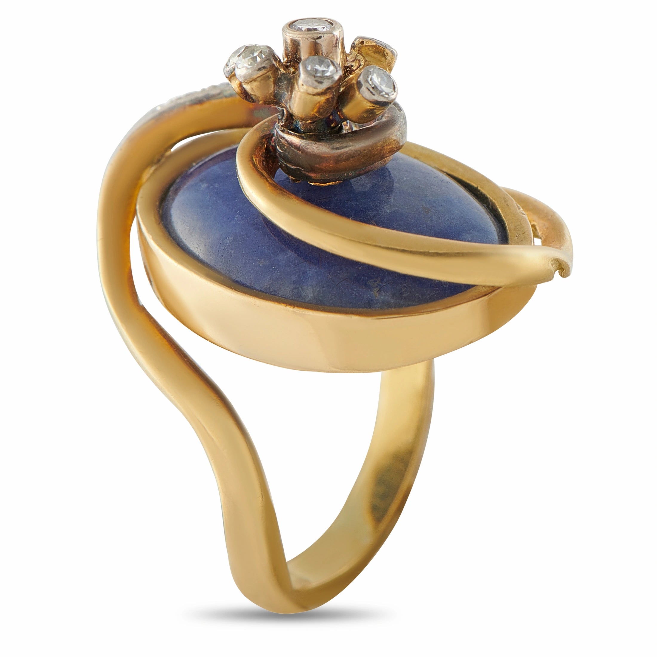 Ilias Lalaounis Vintage 18K Yellow Gold 0.11ct Diamond Sodalite Ring