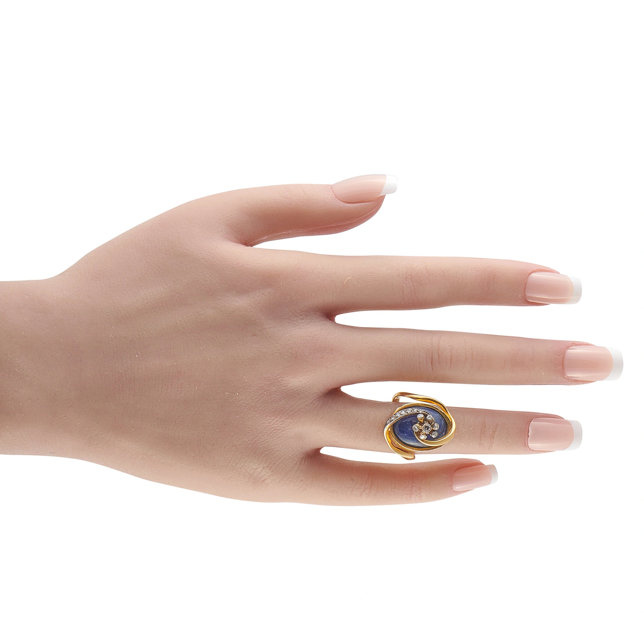 Ilias Lalaounis Vintage 18K Yellow Gold 0.11ct Diamond Sodalite Ring