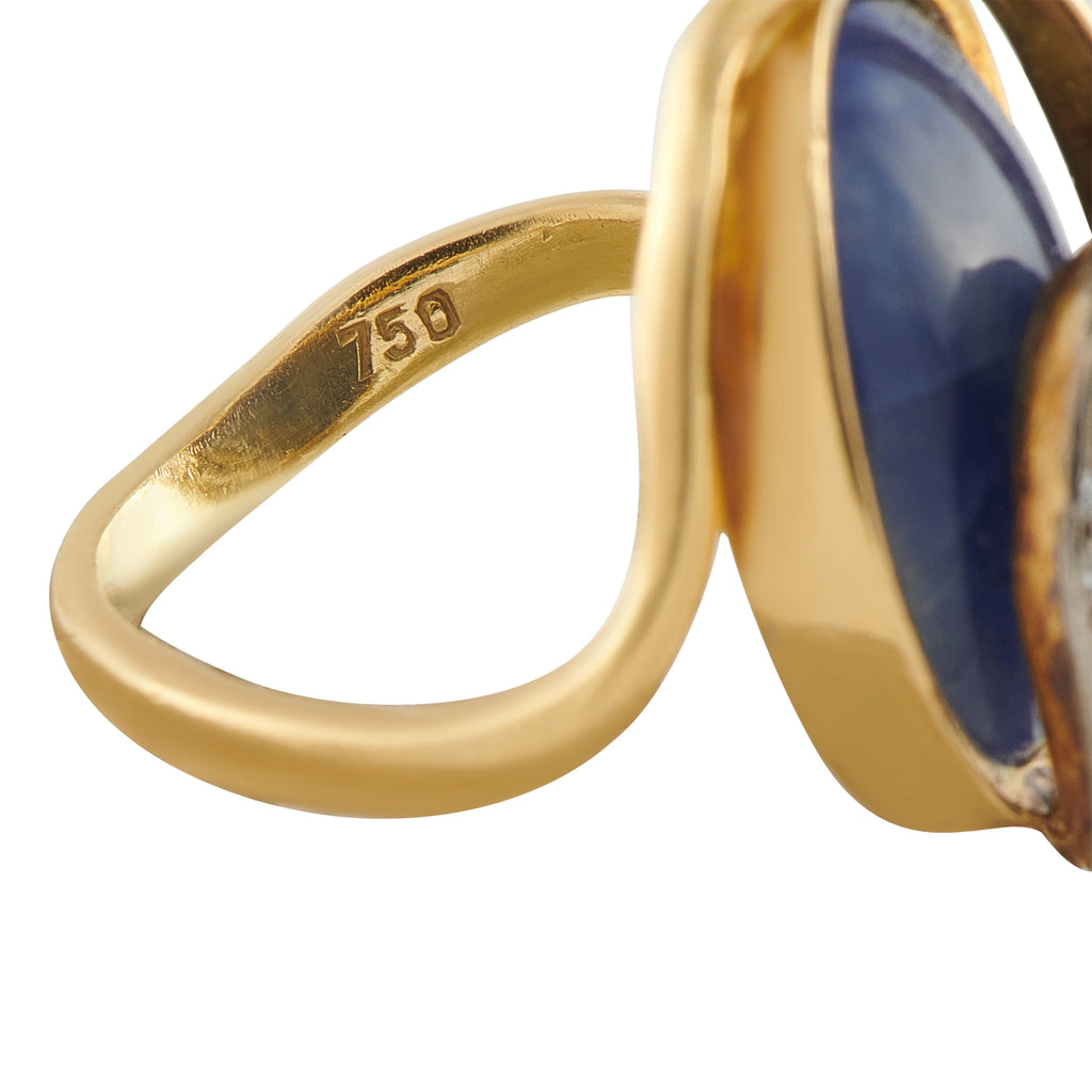 Ilias Lalaounis Vintage 18K Yellow Gold 0.11ct Diamond Sodalite Ring