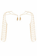 Gold chainmail shawl with long sleeves and tassel-like diamond dangle accents
