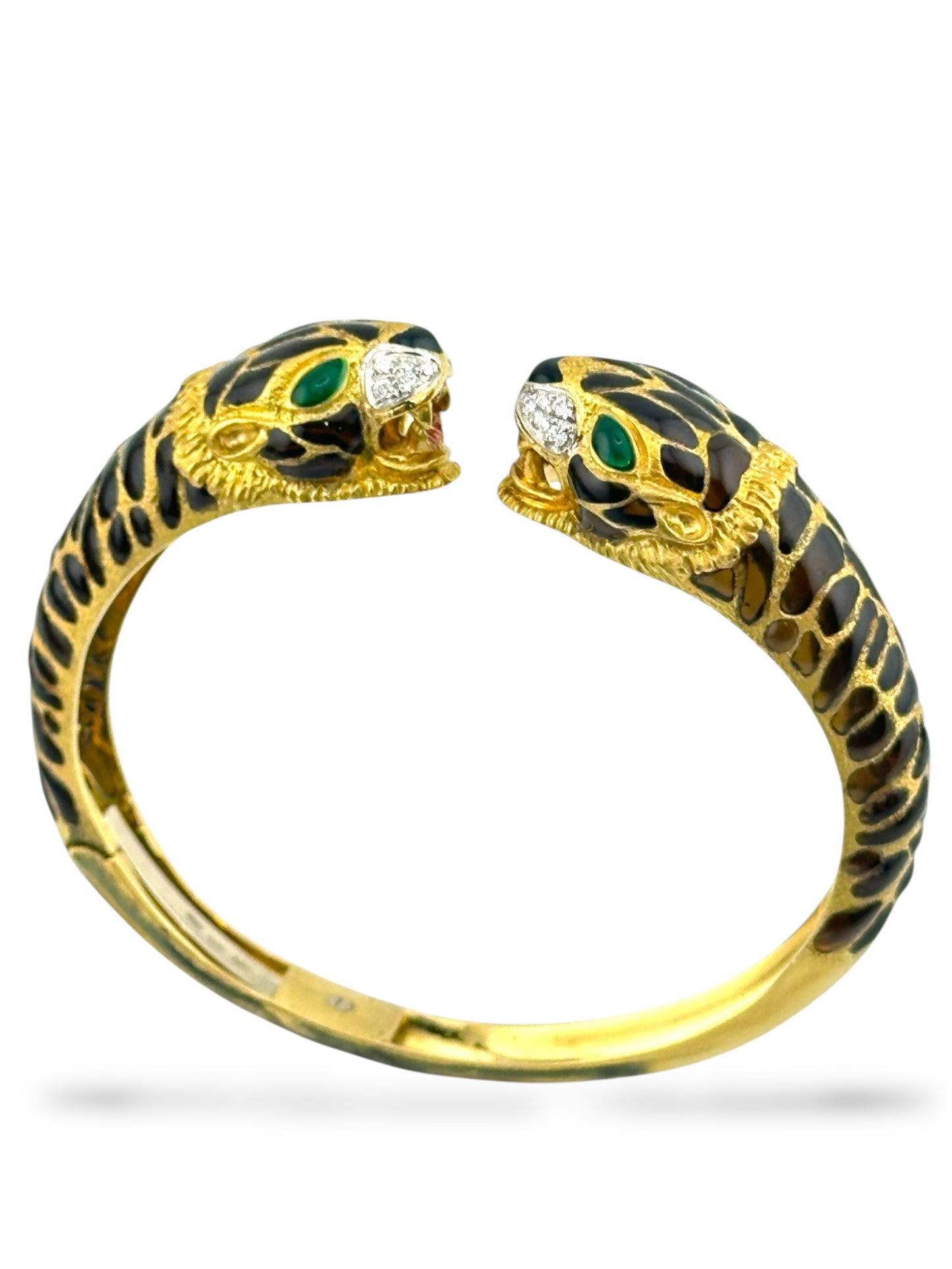 Legnazzi 18K Yellow Gold Enamel & 0.40ct. Diamond Leopard Bangle Bracelet