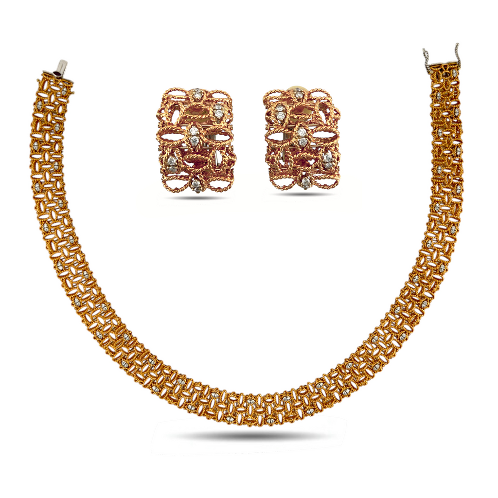Roberto Coin 18K Rose Gold and 2.5ct Diamond Necklace and Earrings Set