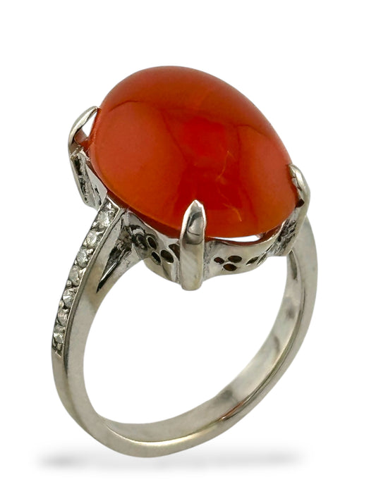 14K White Gold Diamond & Rhodochrosite Ring