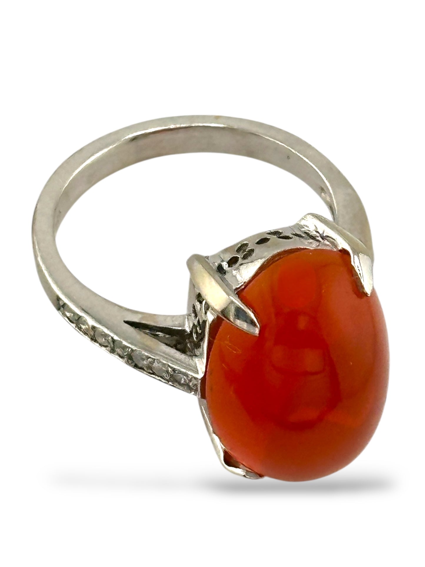 14K White Gold Diamond & Rhodochrosite Ring