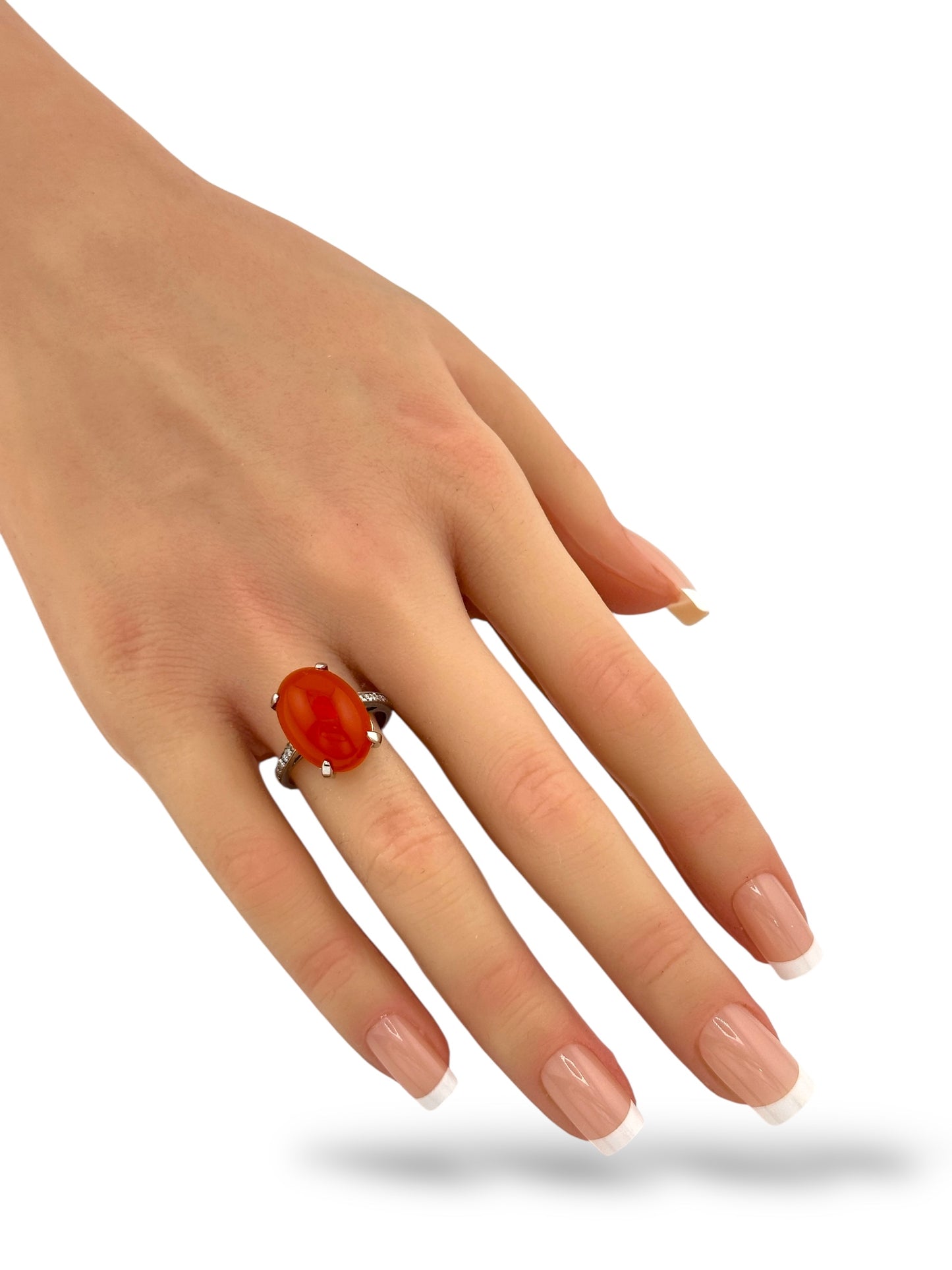 14K White Gold Diamond & Rhodochrosite Ring