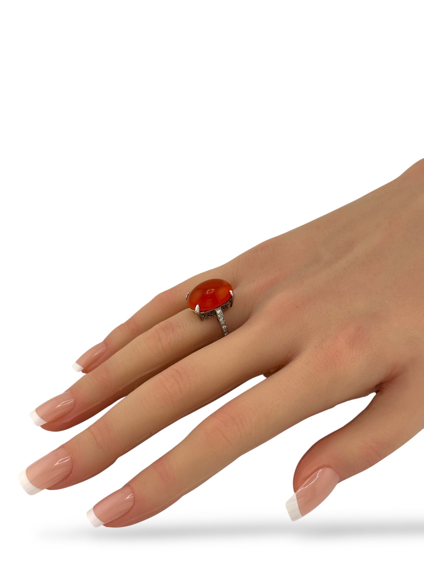 14K White Gold Diamond & Rhodochrosite Ring