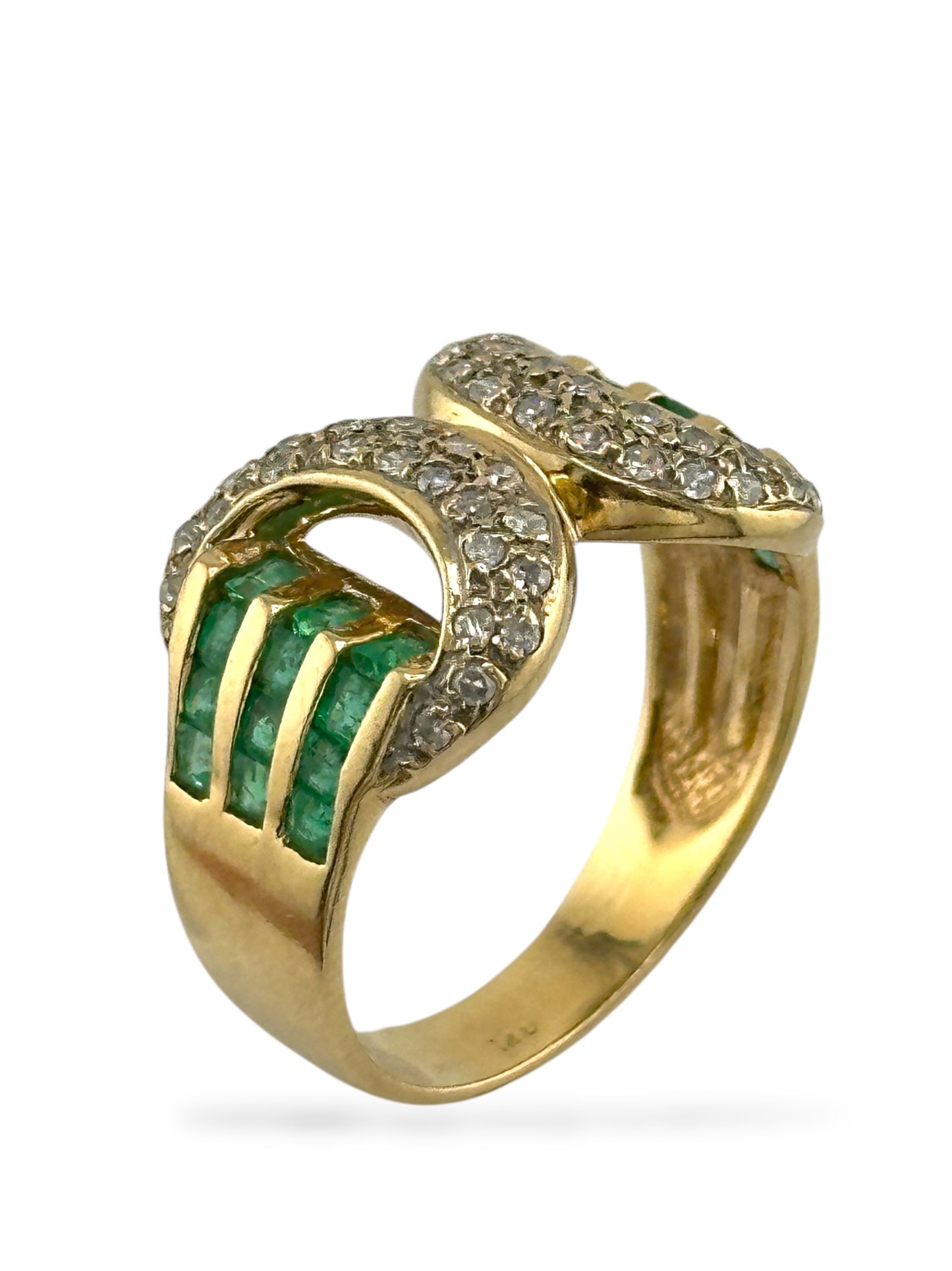 14K Gold Ring with 1.2ct Diamonds & Emeralds