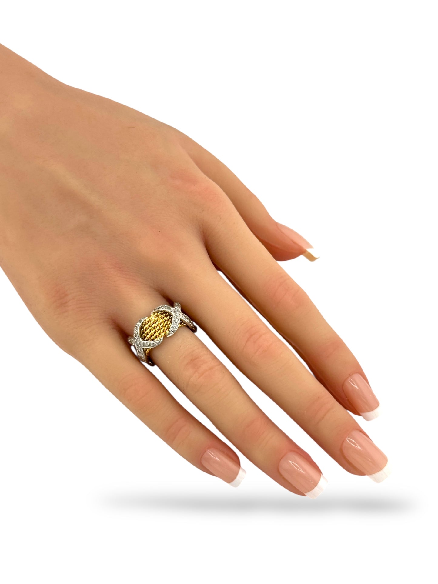 18K Yellow Gold & Platinum Ring with X-Cross Diamonds