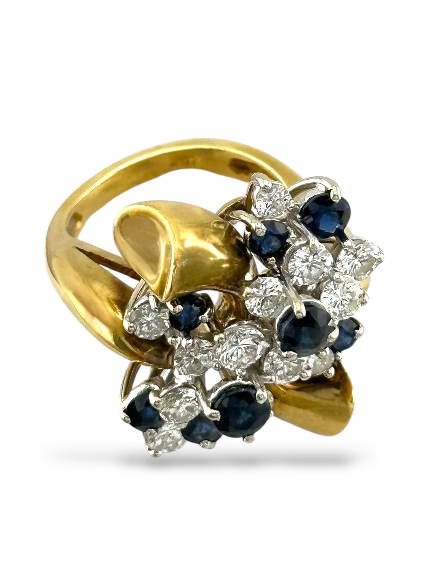 18K Yellow Gold Ring with 2.00 Carats of Diamonds & Sapphires