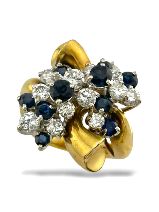 18K Yellow Gold Ring with 2.00 Carats of Diamonds & Sapphires