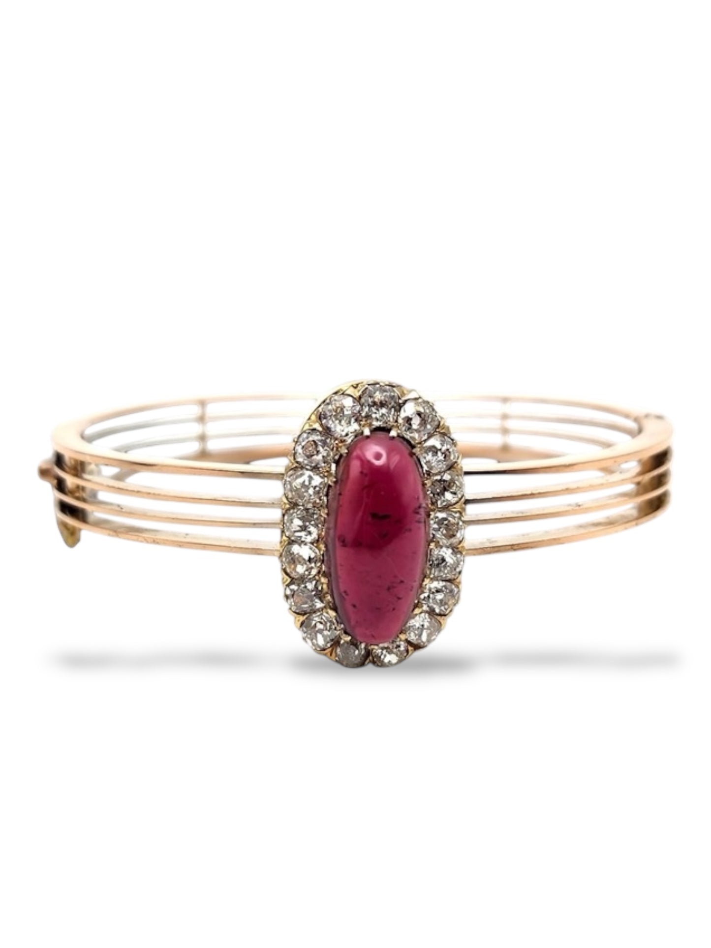 Antique 14K Gold Victorian Bracelet with 3.34 Carats of Diamonds and Burgundy Garnet Stone