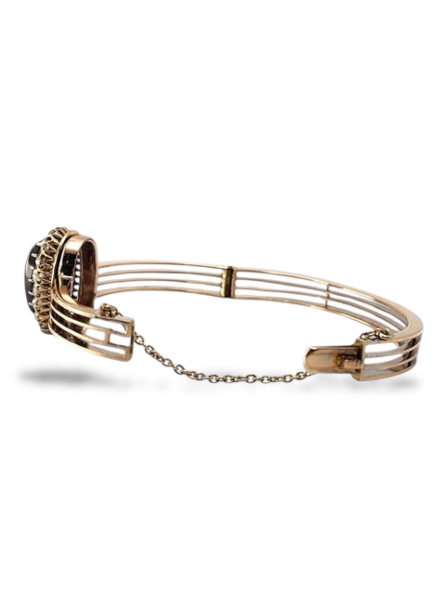 Antique 14K Gold Victorian Bracelet with 3.34 Carats of Diamonds and Burgundy Garnet Stone