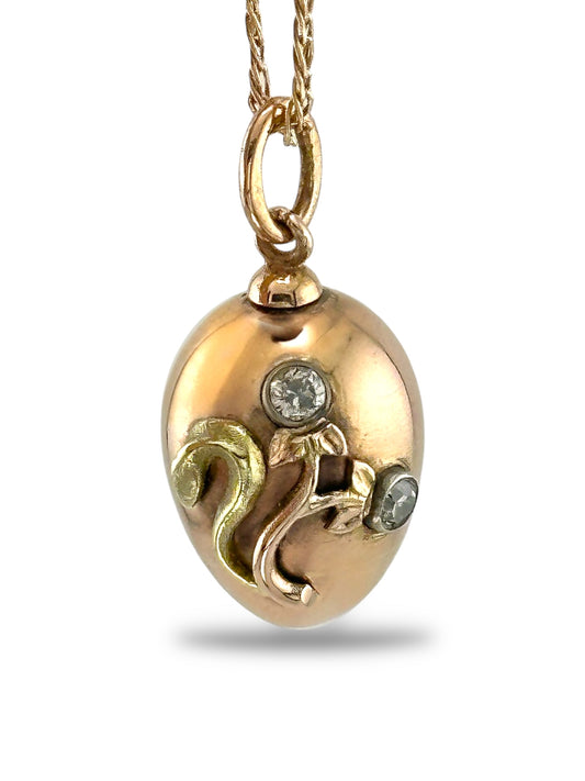 Imperial Russian Fabergé Jeweled 56K Two-Tone Gold Egg Pendant