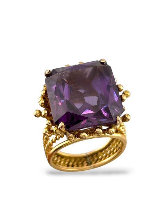 Women's Large 14K Yellow Gold & Purple Amethyst Cocktail Ring