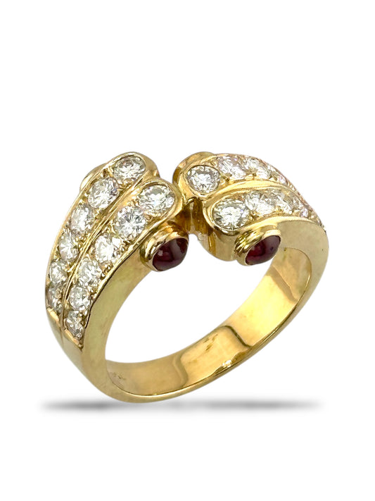 18K Yellow Gold Ring with 1.02 Carats of Diamonds and Rubies