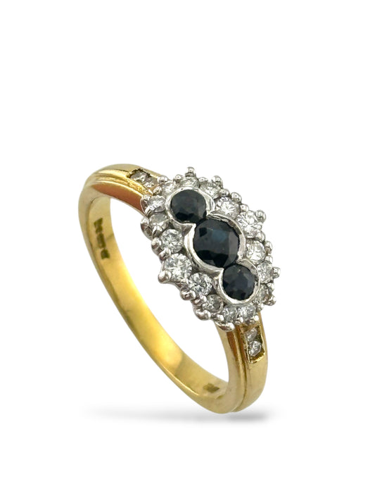 18K Yellow Gold Ring with 0.20ct. Diamonds & Sapphires