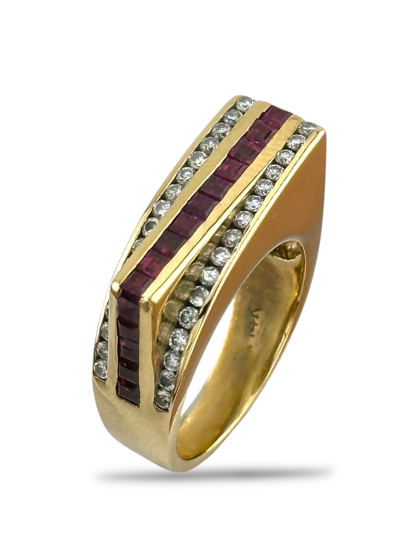 Vintage 14K Yellow Gold Ring with 0.50ct. Diamonds and Rubies