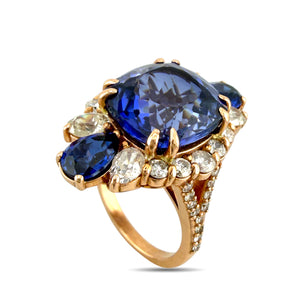 K. Faberge Imperial Russian 56K Rose Gold 13.05ct Sapphire & 2.20ct Diamond Ring