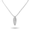 18k white gold diamond and rock crystal leaf pendant on grey cord