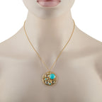 Lollipop necklace with 18K yellow gold chain and round turquoise gemstone pendant