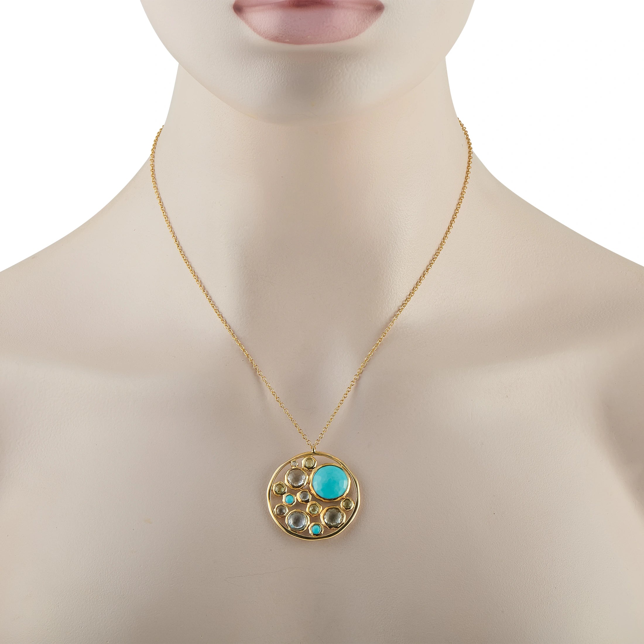 Lollipop necklace with 18K yellow gold chain and round turquoise gemstone pendant