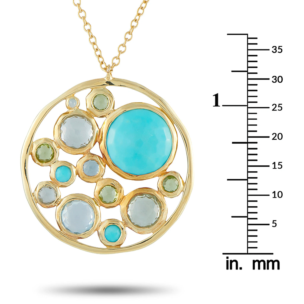 Lollipop necklace pendant with turquoise center, shown with size guide in mm