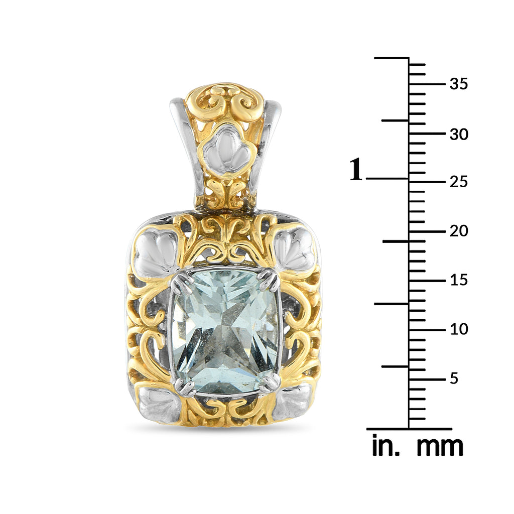 John Hardy 18K White and Yellow Gold 4.0ct Aquamarine Pendant