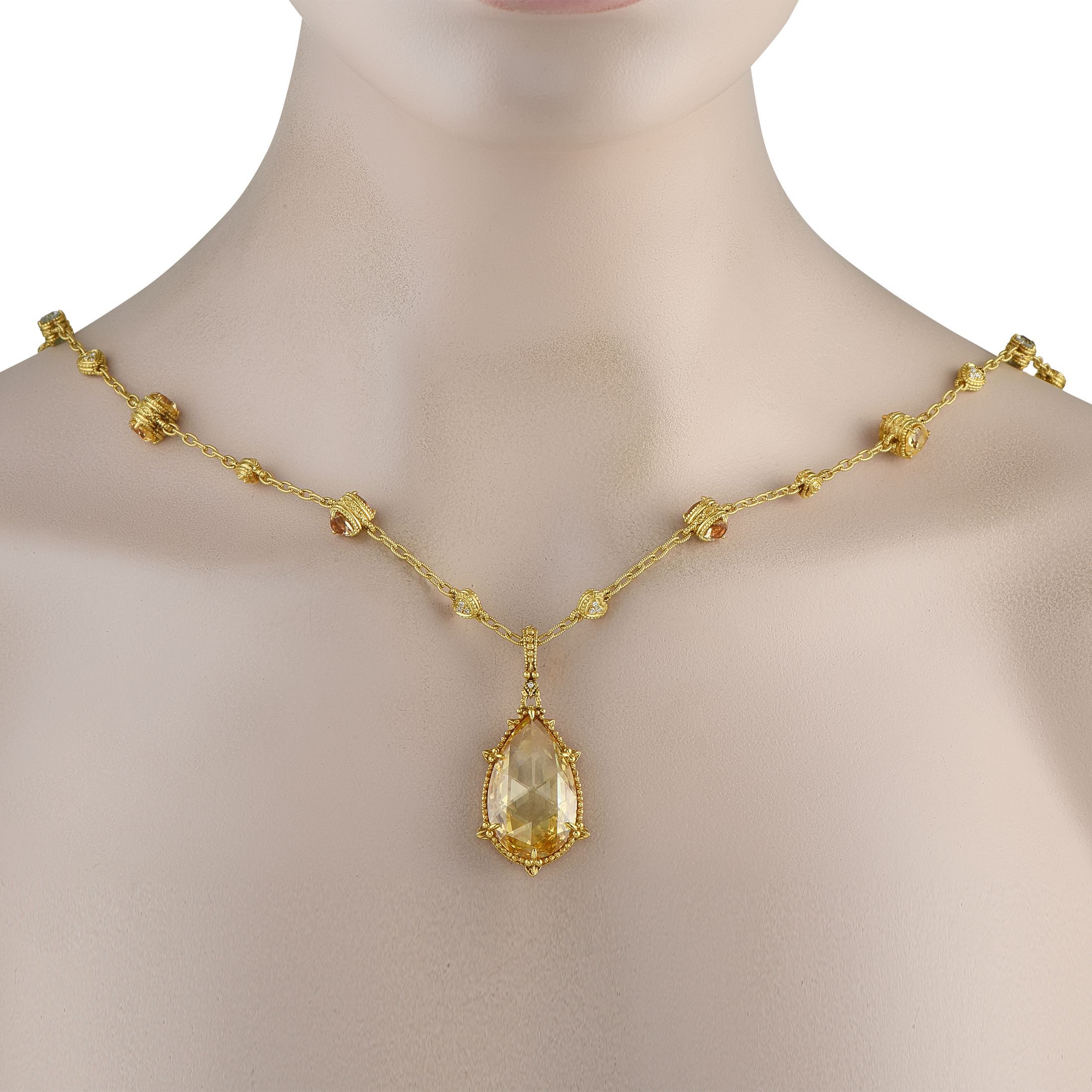 Judith Ripka18K Yellow Gold 0.65ct Diamond and Citrine Necklace